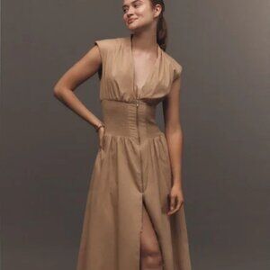 Anthropologie Maeve The Tommie Zip-Front Midi Dress in Taupe NWT